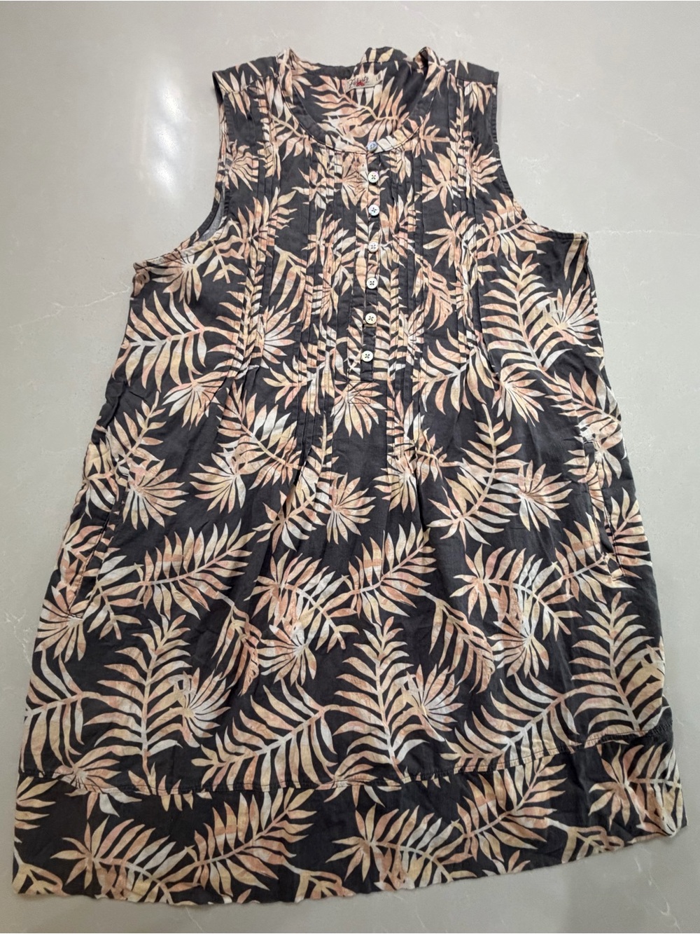 Faherty Isha Pintuck Linen Blend Pocket Dress in Tropical Palm Sleeveless, L